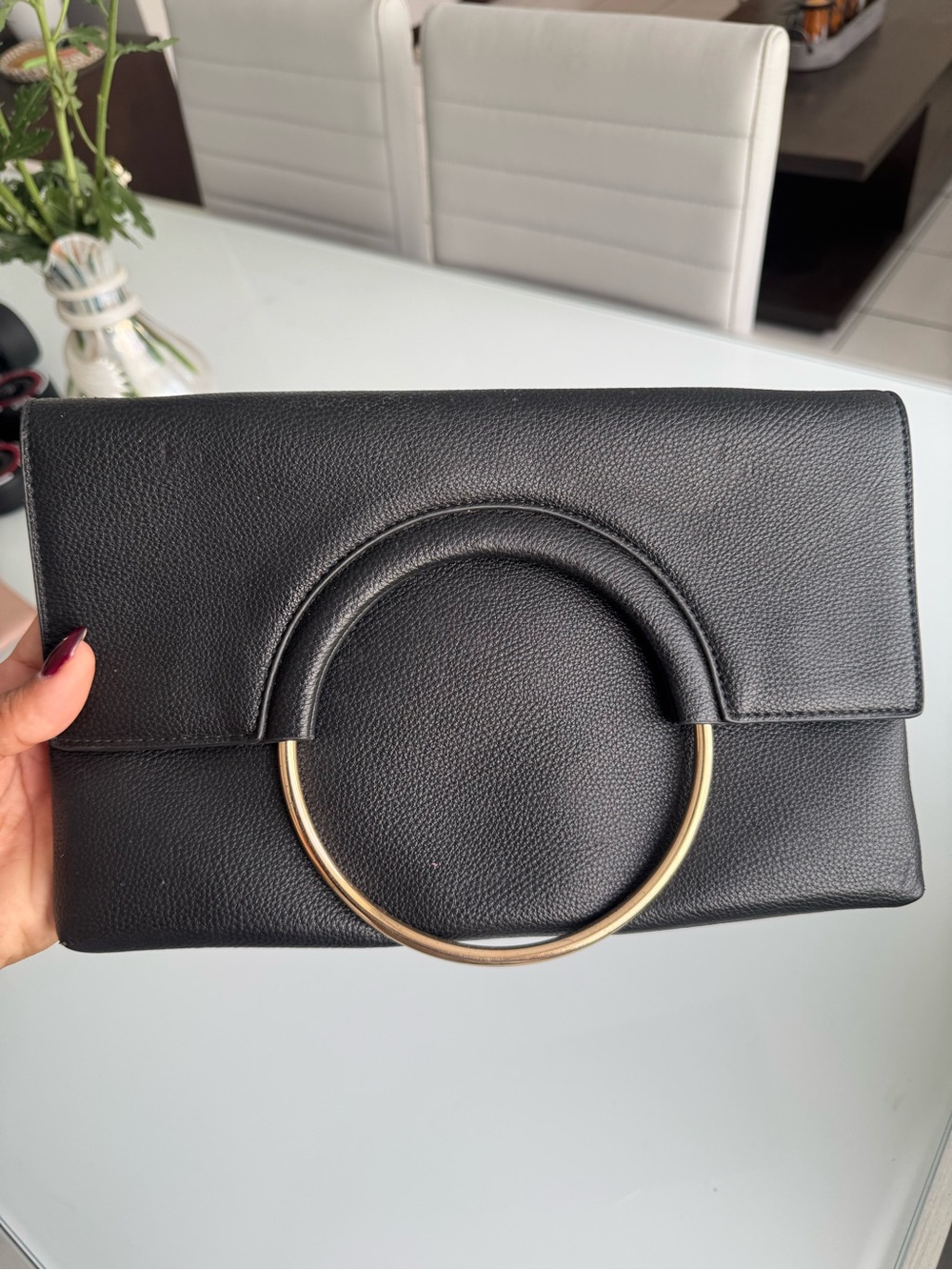 Forever 21 Black Clutch with Gold Ring Accent